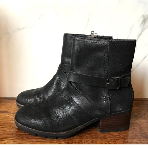 Sorel Cate Buckle Ankle Boot Black Leather Womens 8.5 - Picture 1 of 12